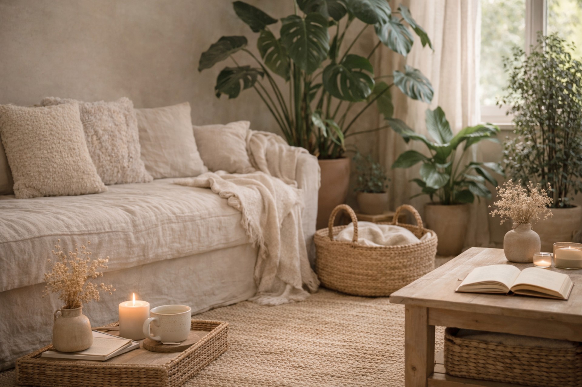 Soft, grounded lifestyle image with warm neutral tones